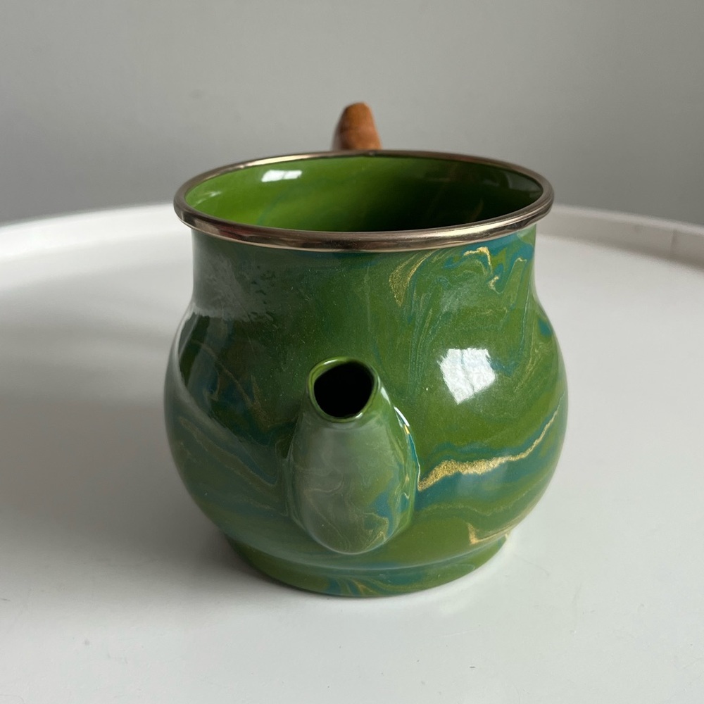 Vintage MacKenzie - Childs Victoria And Richard Green Enamel Teapot No Lid Woo - Picture 8 of 12